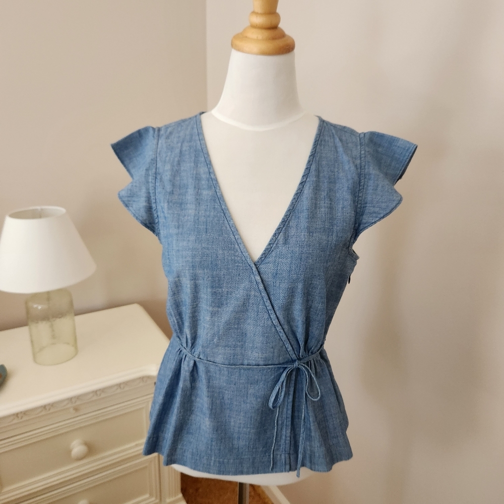 J. Crew Blue Wrap Top